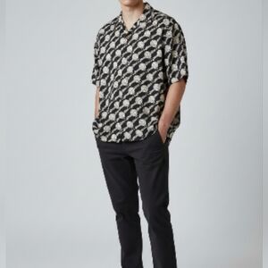 Johnny Blaze Mens Black White All Over Print Y2K Hip Hop Button Down XXL